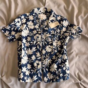 Gap Baby Navy Blue White Floral Vacation Button down Shirt Size 2 years boys NWT